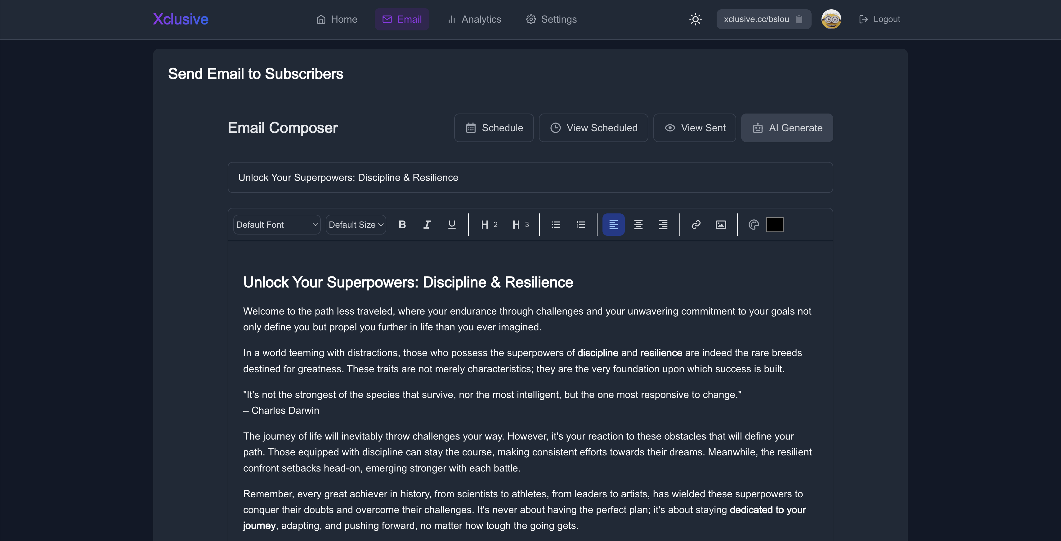 AI Email Generation Interface